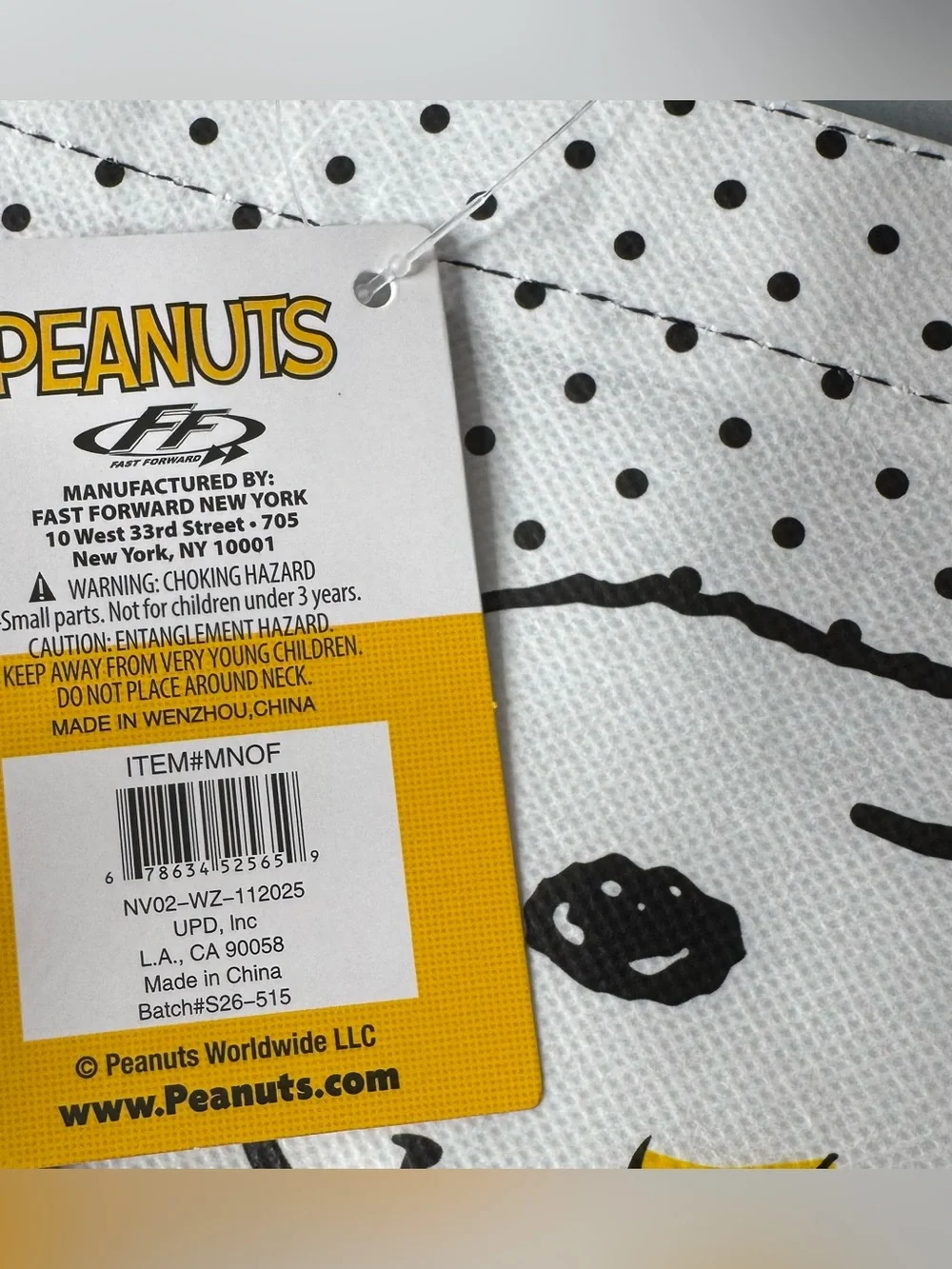 Peanuts White & Yellow Snoopy and Woodstock Polka Dot Tote reusable gift ba